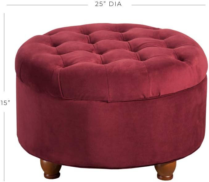 Homepop Home Decor |N8264-B119 | Large Button Tufted Velvet Round Storage Ottoman | Ottoman with Storage for Living Room & Bedroom, Berry