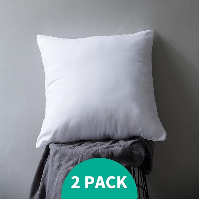 APSMILE Organic 18x18 Feather Down Throw Pillow Inserts Set of 2, 100% Cotton Fabric, Soft Fluffy Square Decorative Pillow Form Core for Sofa, Bed, Couch, Cushion Sham Stuffer