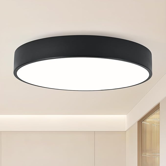 Modern Black Flush Mount Ceiling Light 18 Inch, 4-Lights Round Ceiling Light, Minimalistic Ceiling Lamp Acrylic Shade Lighting Fixture for Bedroom Laundry Room Bathroom Hallway