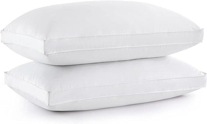 Goose Down Feather Pillows with 100% Cotton Cover, Soft Gusseted Bed Hotel Collection Pillows for Sleeping, Set of 2, Queen Size