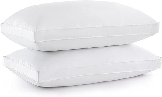 Goose Down Feather Pillows with 100% Cotton Cover, Soft Gusseted Bed Hotel Collection Pillows for Sleeping, Set of 2, Queen Size