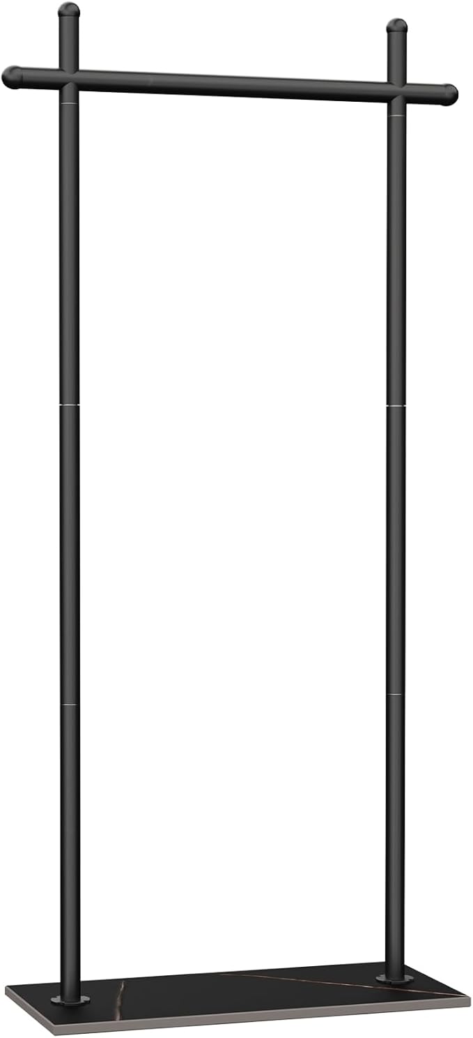 Coat Rack Freestanding with Natural Rock Base, Metal Coat Hanger Stand, Industrial Garment Rack, Clothes Tree for Bedroom Living Room Office To Hang Clothes, Hats, 68.9in, Black, Large