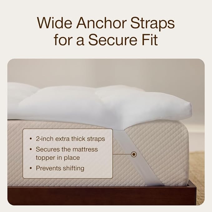 Coop Home Goods Essence Down Alternative Mattress Topper Twin XL, Plush 2-Inch Gusset and Baffle Box Design for Even Support and Comfort, Premium Bed Topper for Pressure Relief, Oeko-TEX Certified