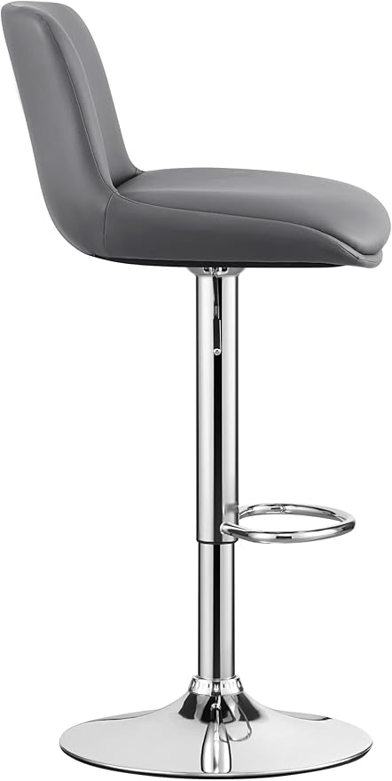 MINCETA Bar Stools,Modern Upholstered Swivel Stool with Back for Bar and Counter Height, Adjustable Height 24" to 34",Set of 4,PU in Dark Gray