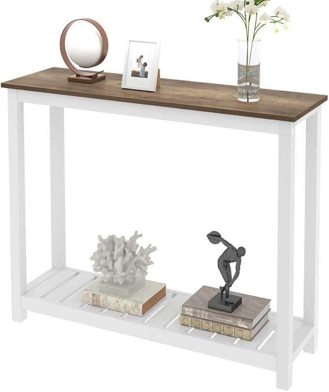FOLUBAN Farmhouse Sofa Table, Rustic Vintage Console Table for Entryway, Living Room, Hallway, White