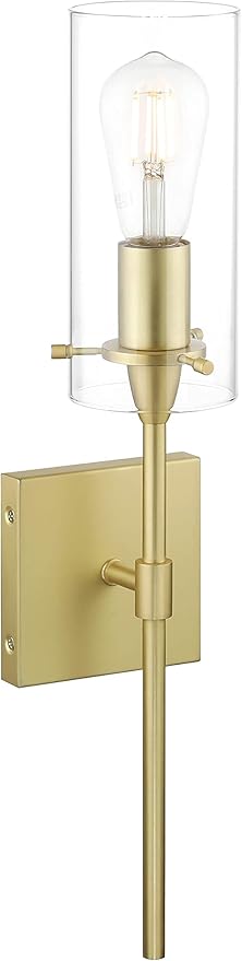 XiNBEi Lighting Gold Wall Sconce Modern Single Bathroom Sconce Light with Clear Glass Brass Wall Light Fixtures for Vanity & Living Room