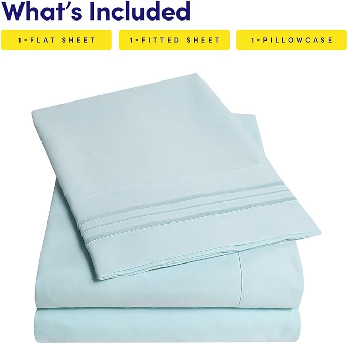 1500 Supreme Collection Twin XL Sheet Sets Light Blue- 3 Piece Bed Sheets and Pillowcase Set for Twin XL Mattress - Extra Soft, Elastic Corner Straps, Deep Pocket Sheets, Twin XL Light Blue