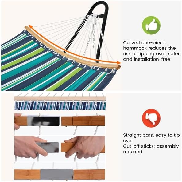 Yaheetech Hammock with Stand Set, 2-3 People Heavy Duty Hammock with Frame & Removable Pillow for Outdoor & Indoor, Max.Weight Capacity 475LB - Green Stripe