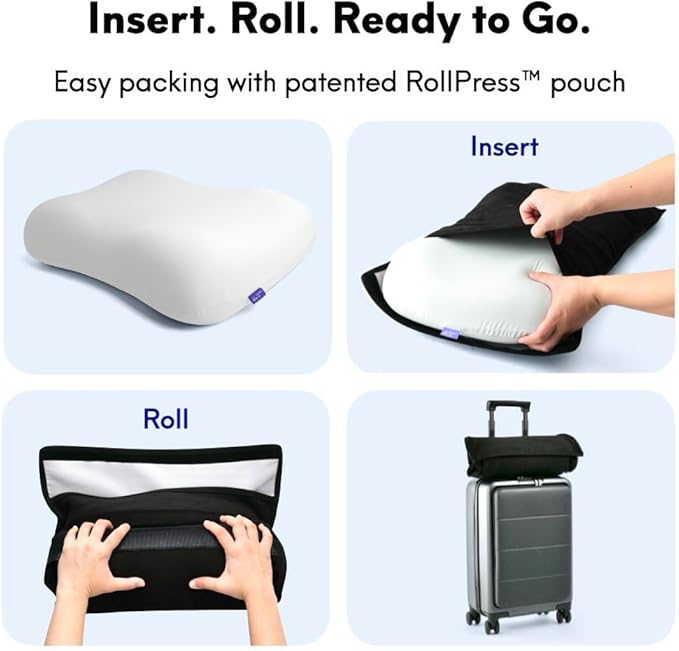 Cushion Lab Travel Deep Sleep Pillow – Compact Memory Foam Neck Pillow for Sleeping, Portable Pillow for Hotels, Camping, Side & Back Sleepers, On-The-Go – Black