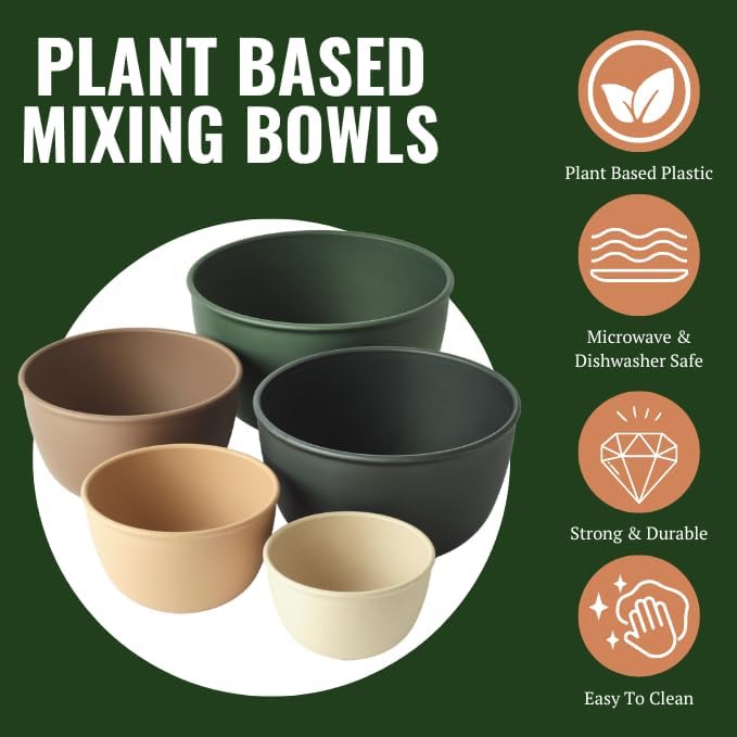 Bamboozle Mixing Bowls | 5 Piece Plant-Based Nesting Bowl Set | Matte Finish | Multi-Color | Dishwasher and Microwave Safe | Alpine Forest