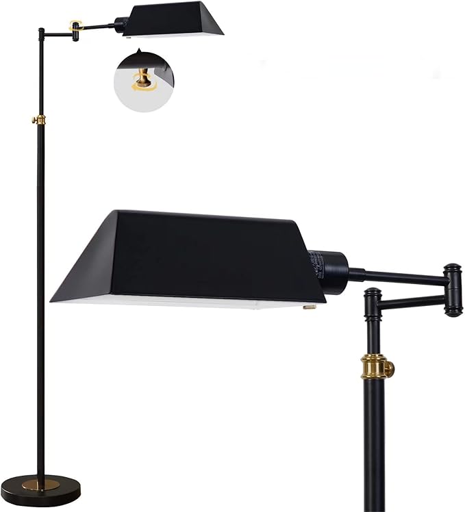 GyroVu Dimmable LED Pharmacy Floor Lamp for Living Room, Full Range Dimming Bedroom Floor Lamp, Adjustable Height Standing Lamp with 350° Swing Arm