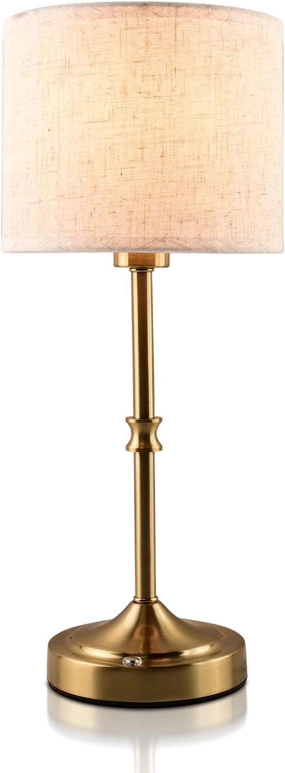 Cordless Table Lamp,5200mAh Rechargeable Battery Powered Table Lamps,3-Level Brightness Dimmable, Mid Century Lamp ,Bedside Night Lamp, Vintage Metal Lamp for Kitchen/Dinner/Patio/Restauran(Gold)