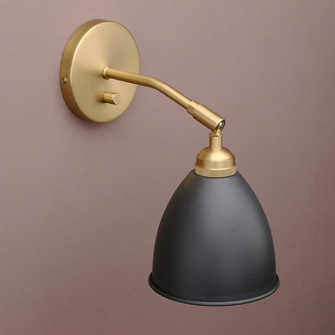 Yosoan Vintage Wall Sconce Bookcase Light, 1-Light Dimmable On Off Switch Industrial Mount Metal Fixture Lighting with 6.1" Oval Black Metal Shade in-Build Gold and Antique Canopy Reading Lamp