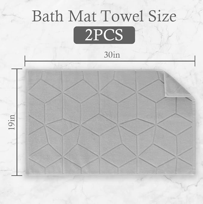 Hotel Quality - 1100GSM, 2 PACK Gray Bathroom Mats [Not a Bath Rug] - 100% Cotton | Thick | 19"x30" | Washable, Soft Bath Mat Towel for Bathroom Floor, Absorbent Terry Cloth Feet Towels, Gray