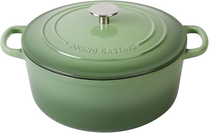 Enameled Dutch Ovens Cast Iron Dutch Oven Pot with Lid for Bread Baking, Cook, Dual Handle, 7 Quart, Pistachio Green