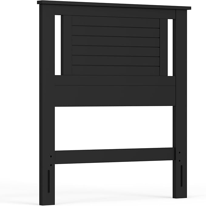 Serene Poplar Wood Twin Headboard, Modern Farmhouse Panel with Horizontal Scoring, Twin Size Headboard in Black, Casual Coastal Style, Easy Assembly, Quality Materials