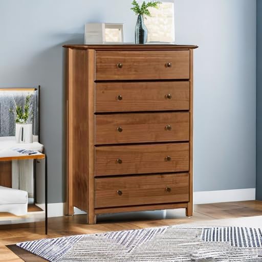 Grain Wood Furniture Shaker 5-Drawer Chest, Solid Wood with a Walnut Finish