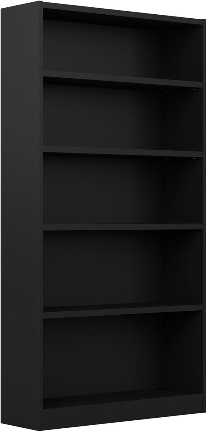 Bush Furniture Universal Tall 5 Shelf Bookcase in Black, Vertical Storage and Display Bookshelf for Home Office or Living Room Organization