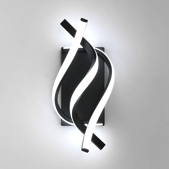 Modern LED Wall Sconce 21W Indoor Wall Sconces Light Cool White 6500K Spiral Design Wall Mounted LED Lamp for Bedroom Stairwells Living Room Hallway Office (Black, 6500K)