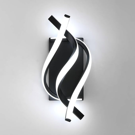 Modern LED Wall Sconce 21W Indoor Wall Sconces Light Cool White 6500K Spiral Design Wall Mounted LED Lamp for Bedroom Stairwells Living Room Hallway Office (Black, 6500K)
