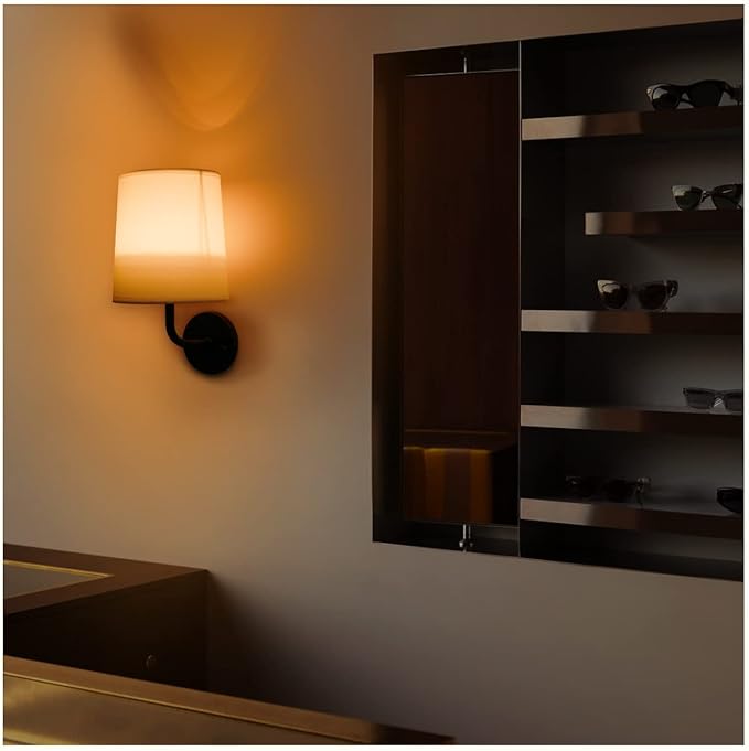 HEQIQEH Rustic Vintage Battery Operated RGB Wall Sconce Light Fixture with Remote Control, Flared Funnel Linen Fabric Shade Dimmable Nightstand Lamps for Bedroom, Set of 2 (Black-2)