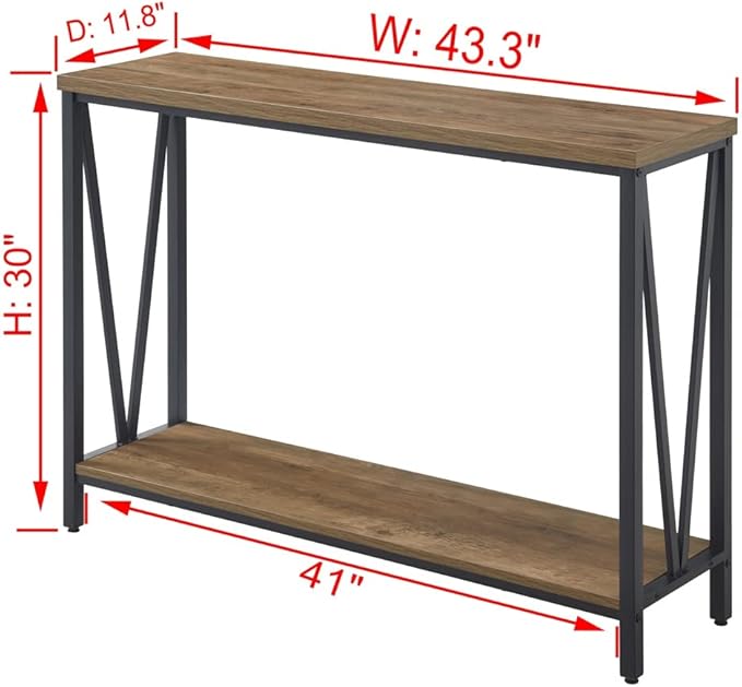 FOLUBAN Rustic Sofa Console Table, 2-Tier Industrial Entryway Hallway Table for Living Room, Oak