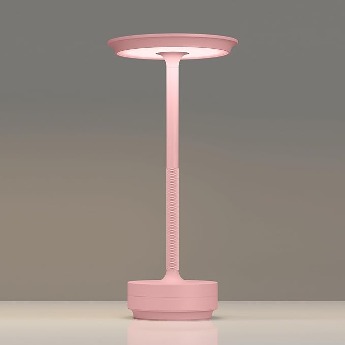 Cordless Table Lamps Rechargeable, Portable 5000mAh Outdoor Table Light, 3 Color Stepless Dimming LED Table Lamp with Memory Function, for Home/Dinner/Patio/Restaurant.(Pink)