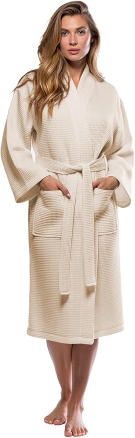 Turquaz Lightweight Full-Length Robes For Women Waffle Kimono Bathrobe - Soft, Fast-Drying, Long-Lasting Cotton Blend Unisex