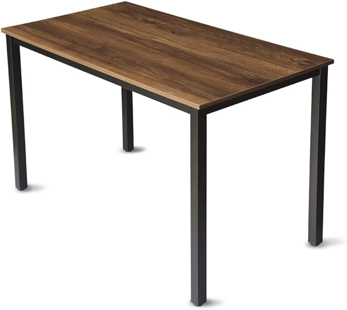 47 inch Large Computer Desk Wood, Modern Simple Style Desk for Home Office, Bedroom, Study Student Writing Desk, Small Spaces, Black Metal Frame, Walnut Top