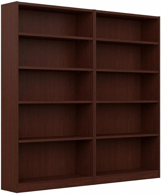 Pemberly Row Universal 5 Shelf Bookcase in Vogue Cherry (Set of 2)