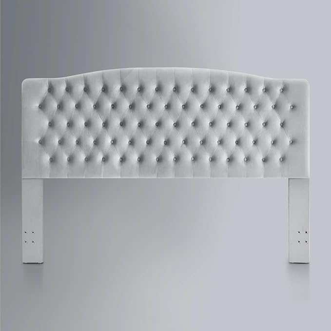 24KF Upholstered Tufted Button Velvet Headboard,Comfortable Fashional Headboard King/CA King Size,Gray