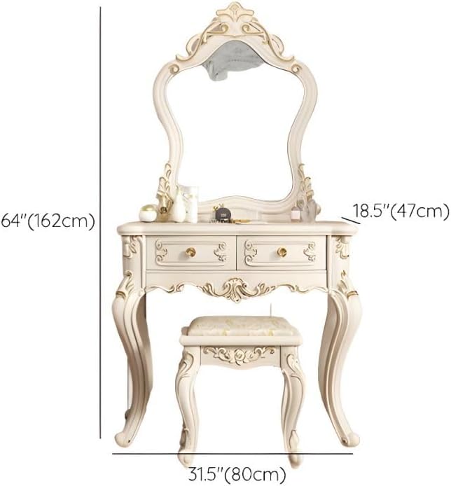 CraftThink Modern Makeup Vanity Set, Bedroom Makeup Vanity Desk Wood Vanity Dressing Table for Bedroom, Makeup Vanity & Mirror & Stools Pentagram 31" L x 19" W x 64" H