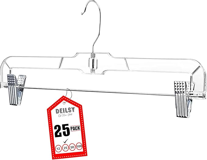 DEILSY™ Skirt Hangers Pants Hanger with Clips Hanger Shorts Clear Plastic Clothes with 2-Adjustable Clip Non-Slip Clothes Perfect for Pant, Pack of 25
