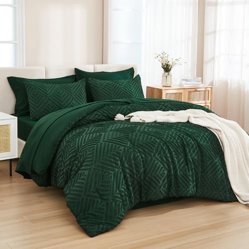 Andency California King Comforter Set Dark Emerald Green - 7 Pieces Bed in a Bag Cal King Bedding Comforter Sets, Tufted Lightweight Fluffy Bed Set with Comforter, Sheets, Pillowcases & Shams