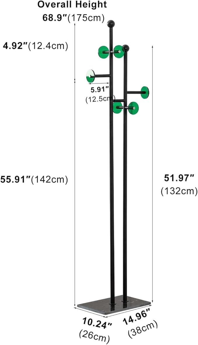 Standing Coat Rack with Marble Base & Round Acrylic Hooks Heavy Duty Clothes Hanger Rack Metal Coat Tree freestanding Hat Rack Stand for Clothes Hats Scarfs Purses