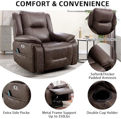 Phoenix Home Dual Motor Power Lift Chair for Elderly, Lift Chairs with Massage and Heat, Faux Leather Electric Chairs for Adults, Recliner Chair with USB, 2 Concealed Cup Holders, Smoke Gray