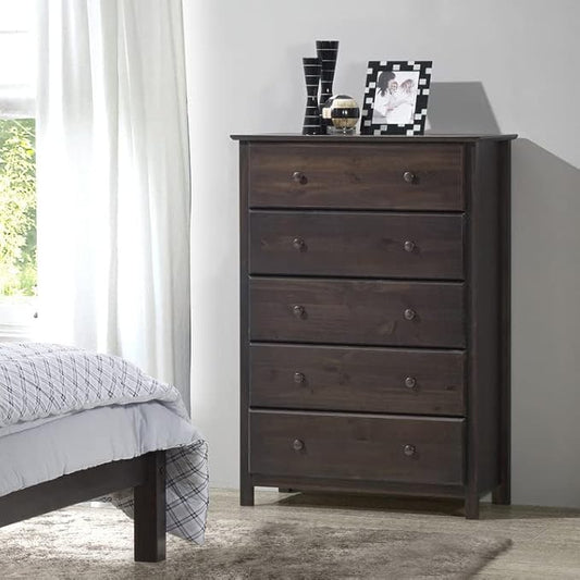 Grain Wood Furniture Shaker 5-Drawer Chest, Solid Wood with an Expresso Finish
