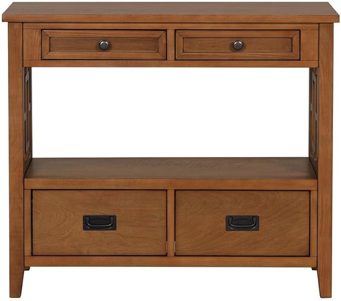 36 Inch Country Farmhouse Console Table with 4 Drawers and 1 Storage Shelf Pine Wood Suitable for Entryway Entrance Living Room Bedroom Hallway Kitchen (Brown)