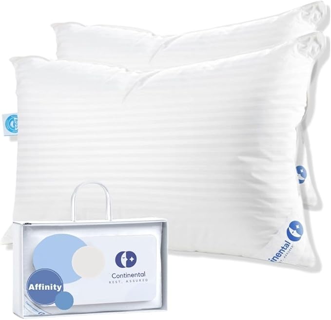 Continental Bedding Affinity Down Alternative Bed Pillow - Standard Size - 100% Soft Cotton Pillow - Pack of 2 - Polyester Pillow for Sleeping