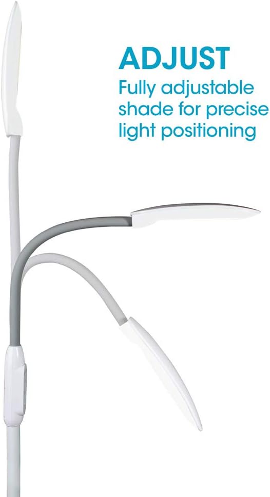 OttLite LED Floor Lamp with USB Port & Tablet Stand – Modern White Design, ClearSun LED Standing Light, USB Charger, Touch Activated Controls, for Crafting, Reading, Work