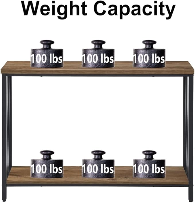 FOLUBAN Rustic Sofa Console Table, 2-Tier Industrial Entryway Hallway Table for Living Room, Oak