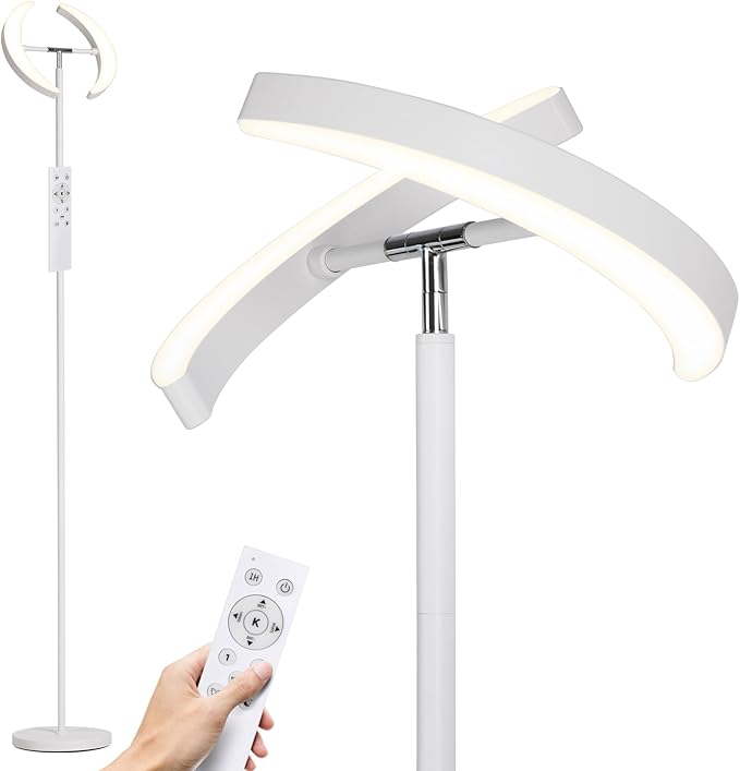SUNMORY Floor Lamps for Living Room, 28W Bright LED Floor Lamp with 2 Rotatable Lights & Remote Control, 74" Tall Standing Lamp with Stepless Dimmable, Modern Reading Corner Lamp for Bedroom, Office