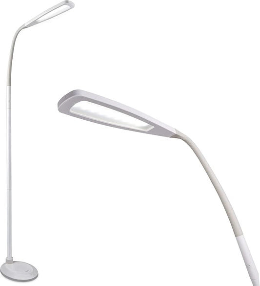 OttLite LED Standing Floor Lamp with Adjustable Flex Neck – Dimmable with 3 Brightness Levels & Energy Efficient Natural Daylight LEDs - Stable Base for Living Room, Dorm, Bedroom, Office & Workshop