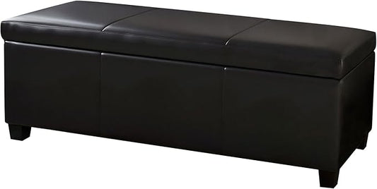 BELLEZE Storage Faux Leather Ottoman, 47 Inch Bench Bedroom Bench with Safety Close Hinge, Extra Long Ottoman with Storage for Living Room, Entryway, Hallway, Foot Rest, Support 300lbs - Black
