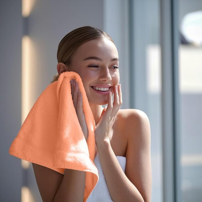 Towel and Linen Mart 100% Cotton - 12 Pack Wash Cloth Set - Flannel Face Cloths, Highly Absorbent and Soft Feel Fingertip Towels (Coral, Pack of 12)