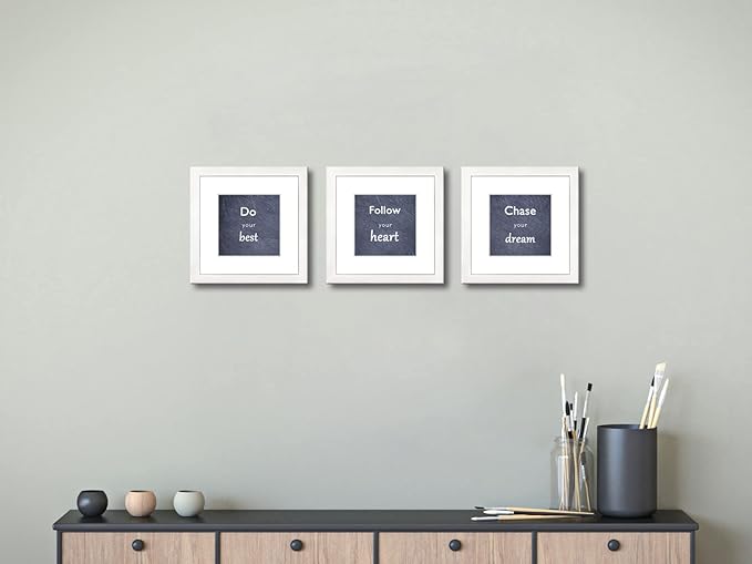 8x8 Picture Frame Set of 3 with Real Glass for Pictures 5x5 with Mat or 8x8 Without Mat,Wall Gallery or Tabletop display Photo Frames in White