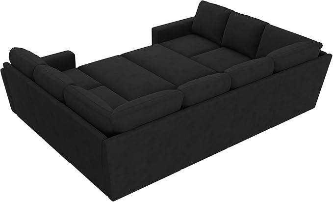 HONBAY Sleeper Sectional Couch with Pull Out Bed, Velvet Modular Sofa with Storage, U Shaped Sectional Couches for Living Room, Black