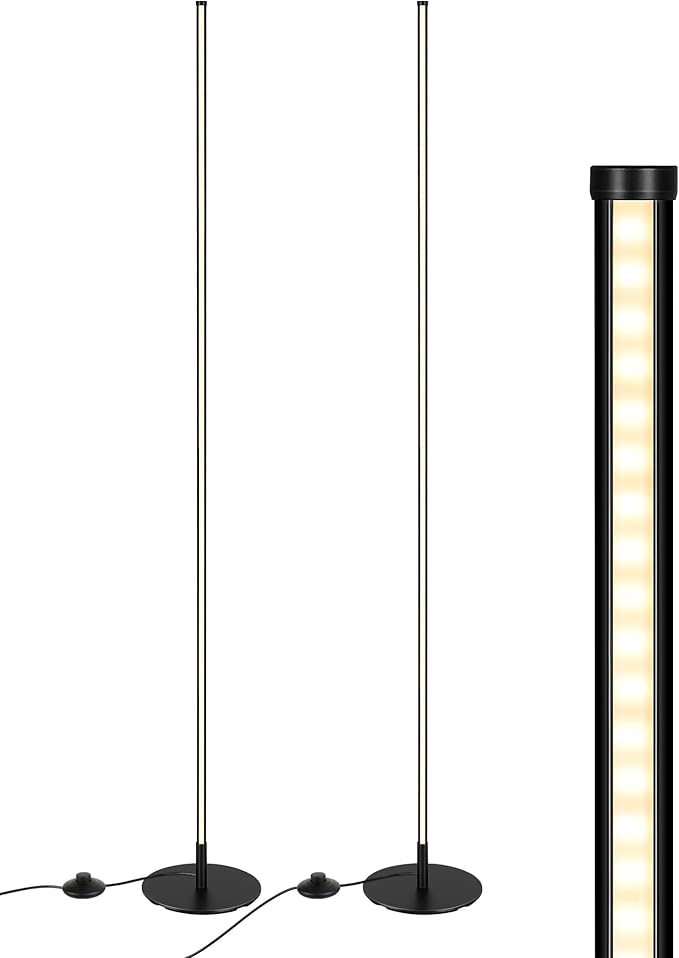 DEWENWILS Floor Lamp, Set of 2 LED Corner Light Works with Foot Switch, 1100 Lumen Dimmable Floor Lamp with 3000K Warm White, 57.5" Tall Standing Lamp for Living Room, Bedroom, Office (Black)