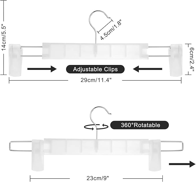 20 Pack Pants Hangers with Adjustable Non-Slip Clips Anti-Rust Hanging Hook for Trouser,Skirts,Jeans,Clothes Hangers Transparent