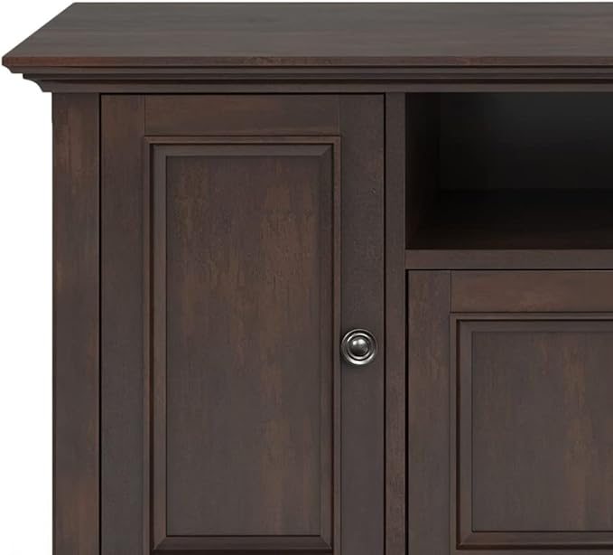 SIMPLIHOME Amherst 72-inch Wide Solid Wood TV Stand in Brunette Brown, Transitional-Style Media Console for Living Room with Cable Management and Adjustable Shelves, Fits 80" TVs